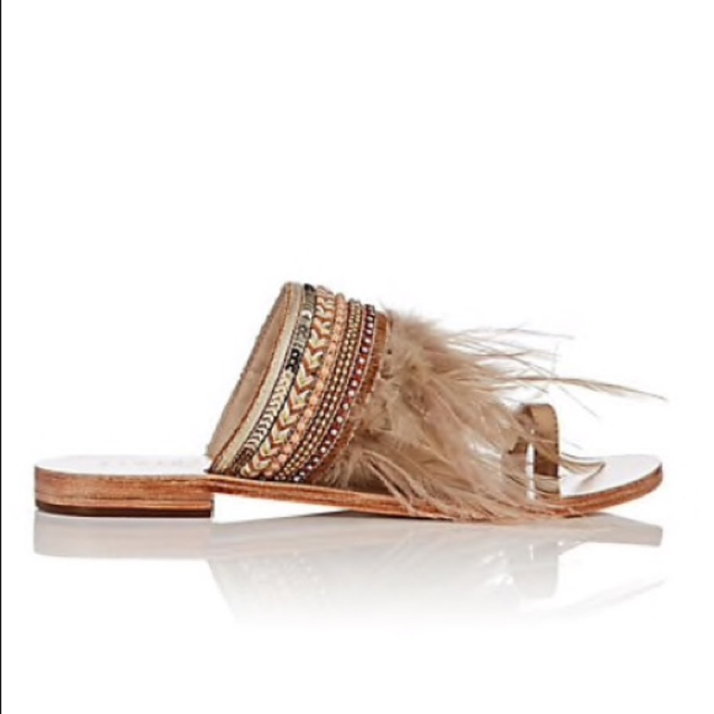 Barney’s Label - Embellished Leather Slide Sandals
